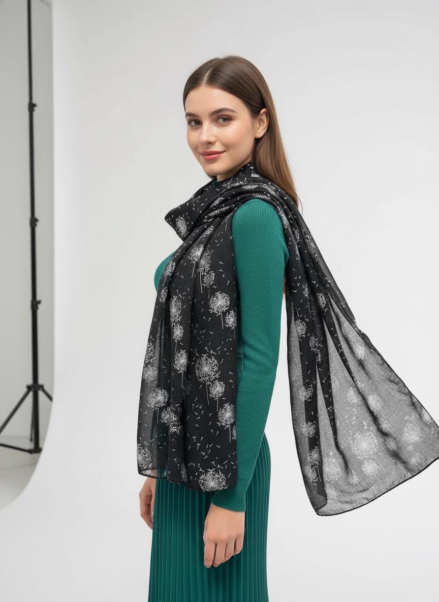 Glitter Shimmer  Dandelion Print Scarf For Women Comes with a gift bag