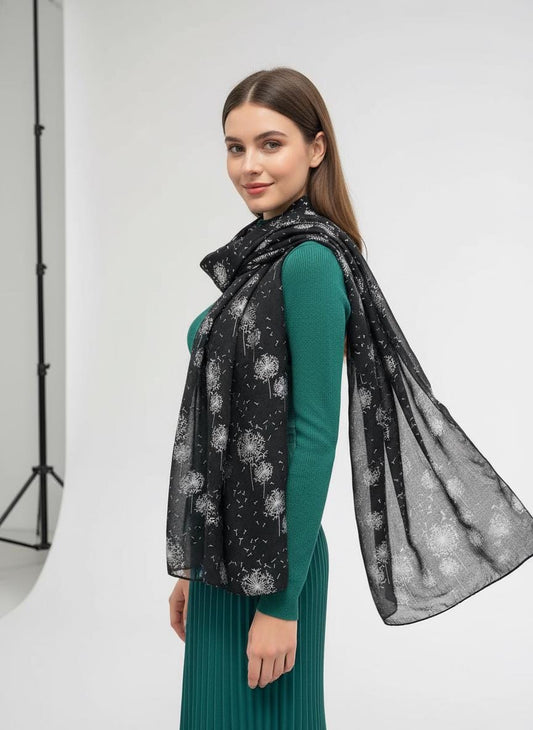 Glitter Shimmer  Dandelion Print Scarf For Women Comes with a gift bag
