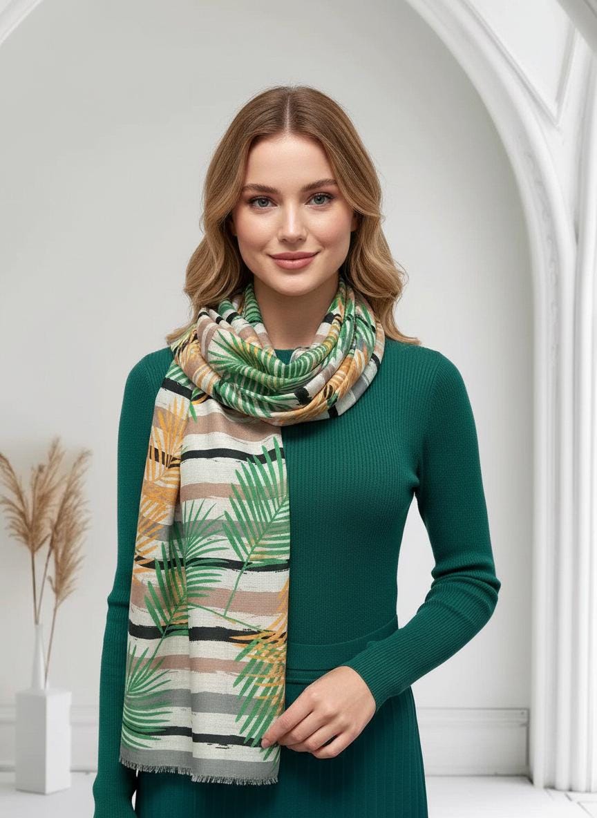 Leaf Print Soft  Scarf For Women Free Gift Wrap Comes with a gift bag