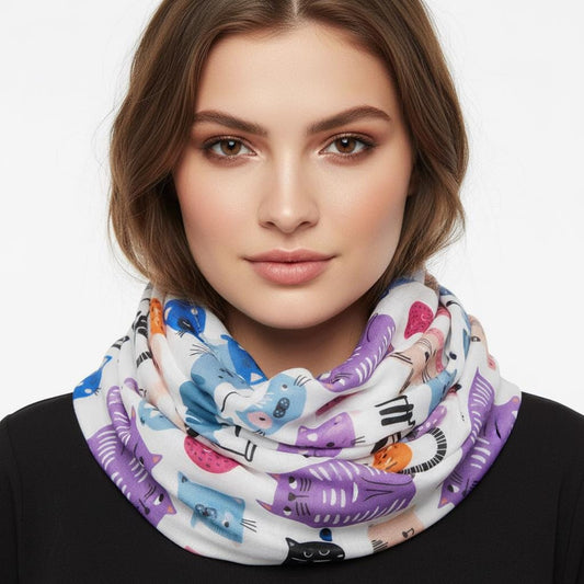 Cat Print Snood Infinity Scarf: Lightweight Cotton-Polyester Blend Comes with a gift bag