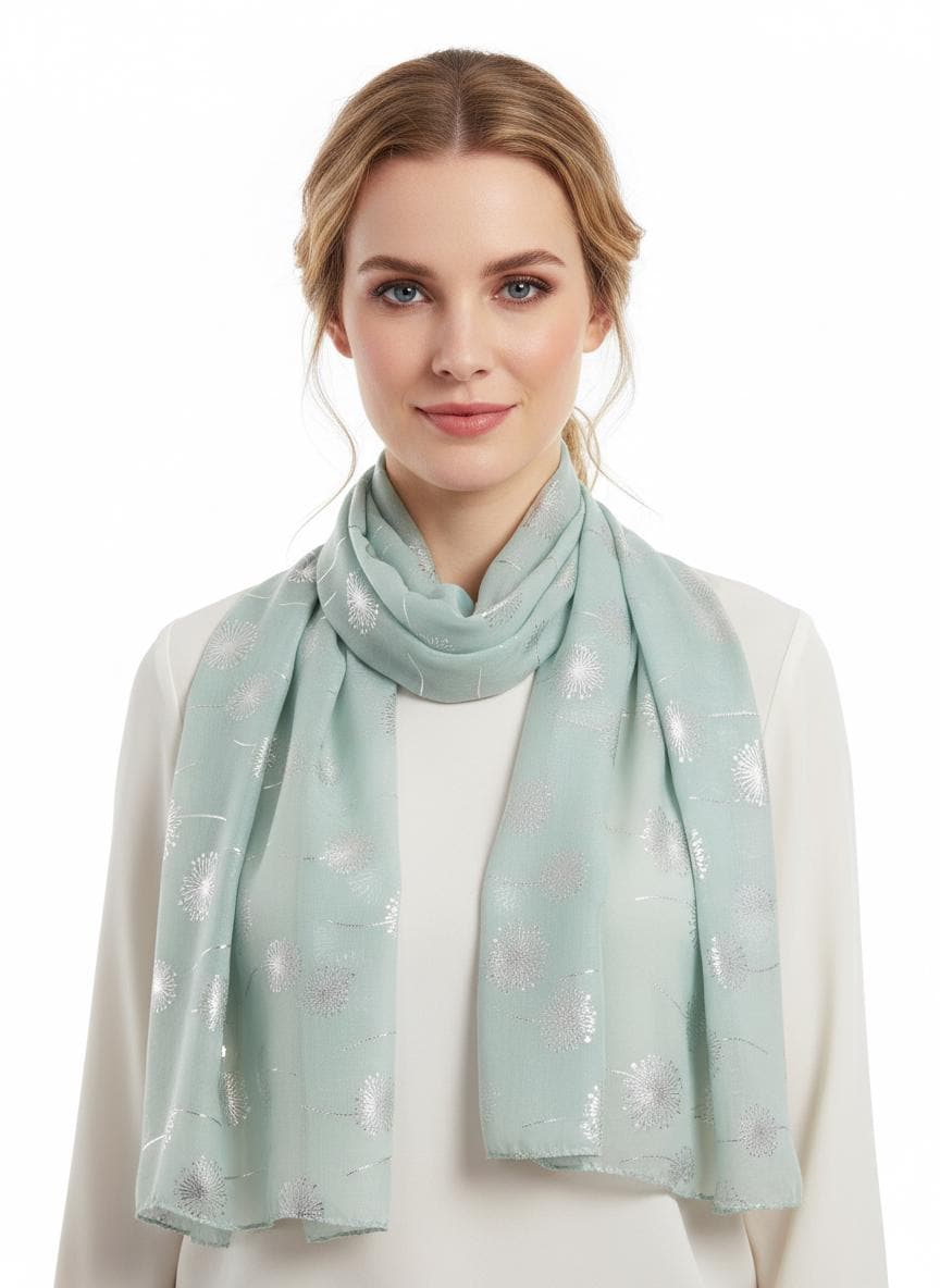 Glitter Foil Dandelion Print Scarf For Women Comes with a gift bag