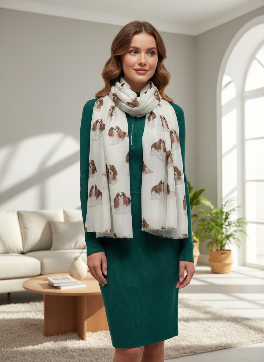 Cavalier King Charles Print Scarf For Dog Lovers Comes with a gift bag