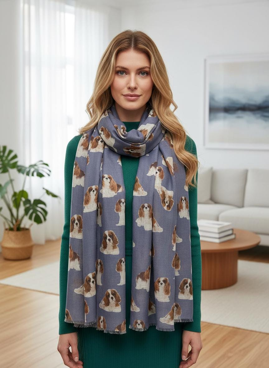 Cavalier King Charles Print Scarf For Dog Lovers Comes with a gift bag