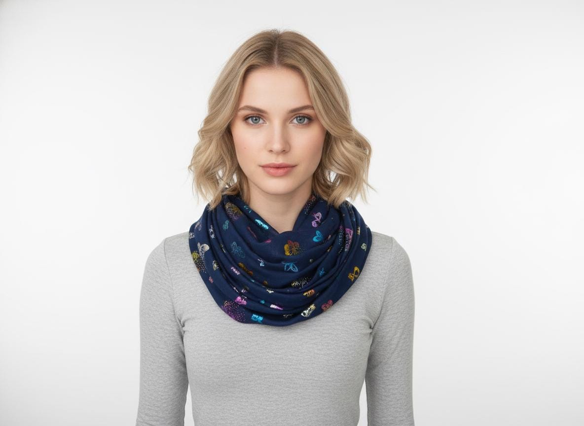 Lightweight Glitter Rainbow Butterfly Snood Infinity Scarf Comes with a gift bag