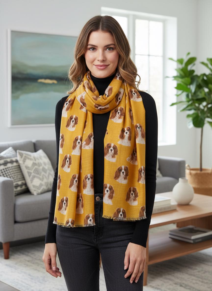 Cavalier King Charles Print Scarf For Dog Lovers Comes with a gift bag