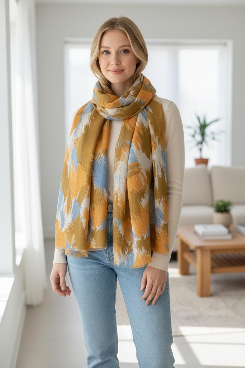 Art Brush Print Scarf Lightweight Polyester Shawl Comes with a gift bag