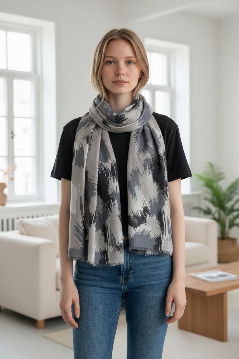 Art Brush Print Scarf Lightweight Polyester Shawl Comes with a gift bag