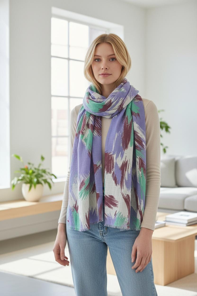 Art Brush Print Scarf Lightweight Polyester Shawl Comes with a gift bag