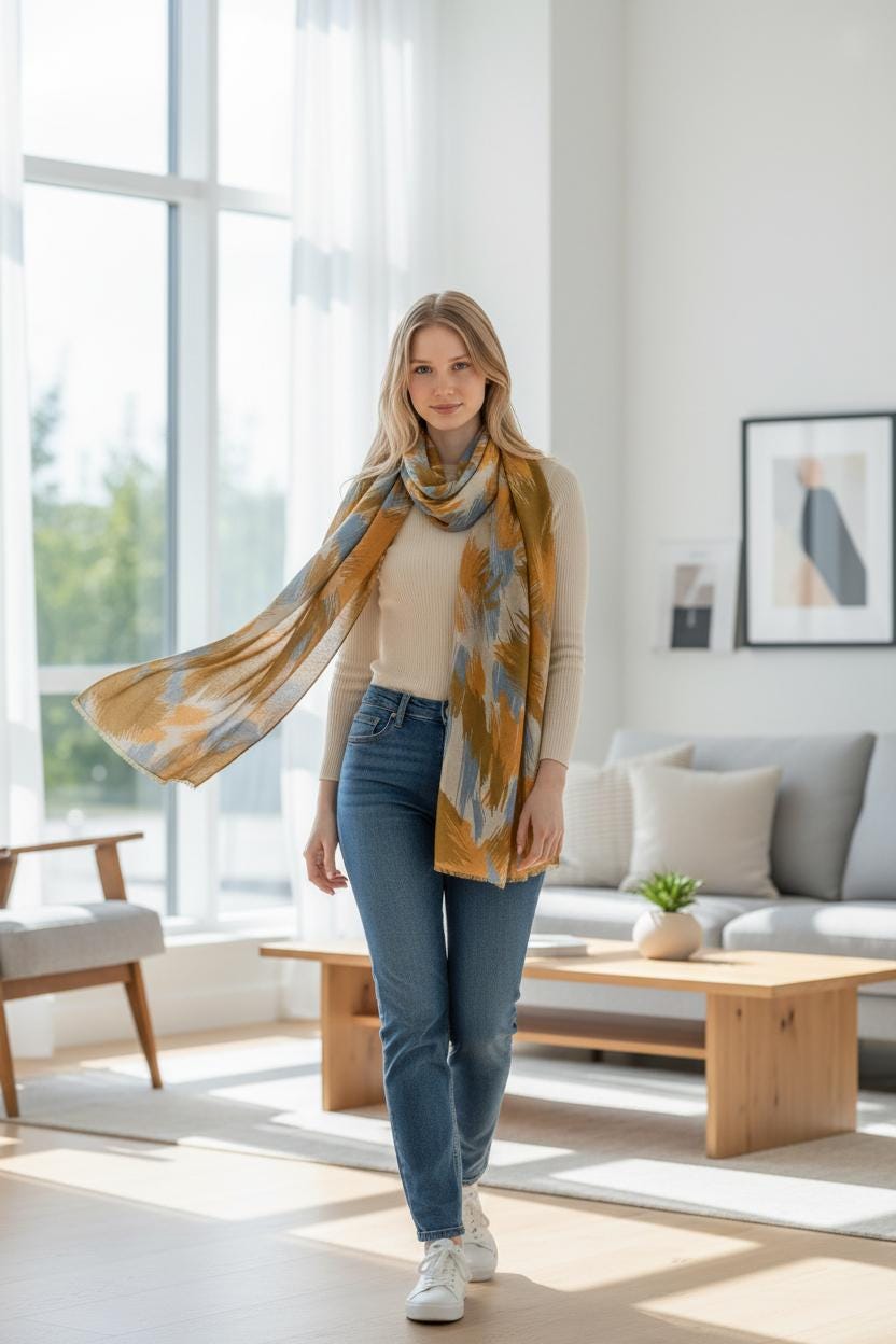 Art Brush Print Scarf Lightweight Polyester Shawl Comes with a gift bag