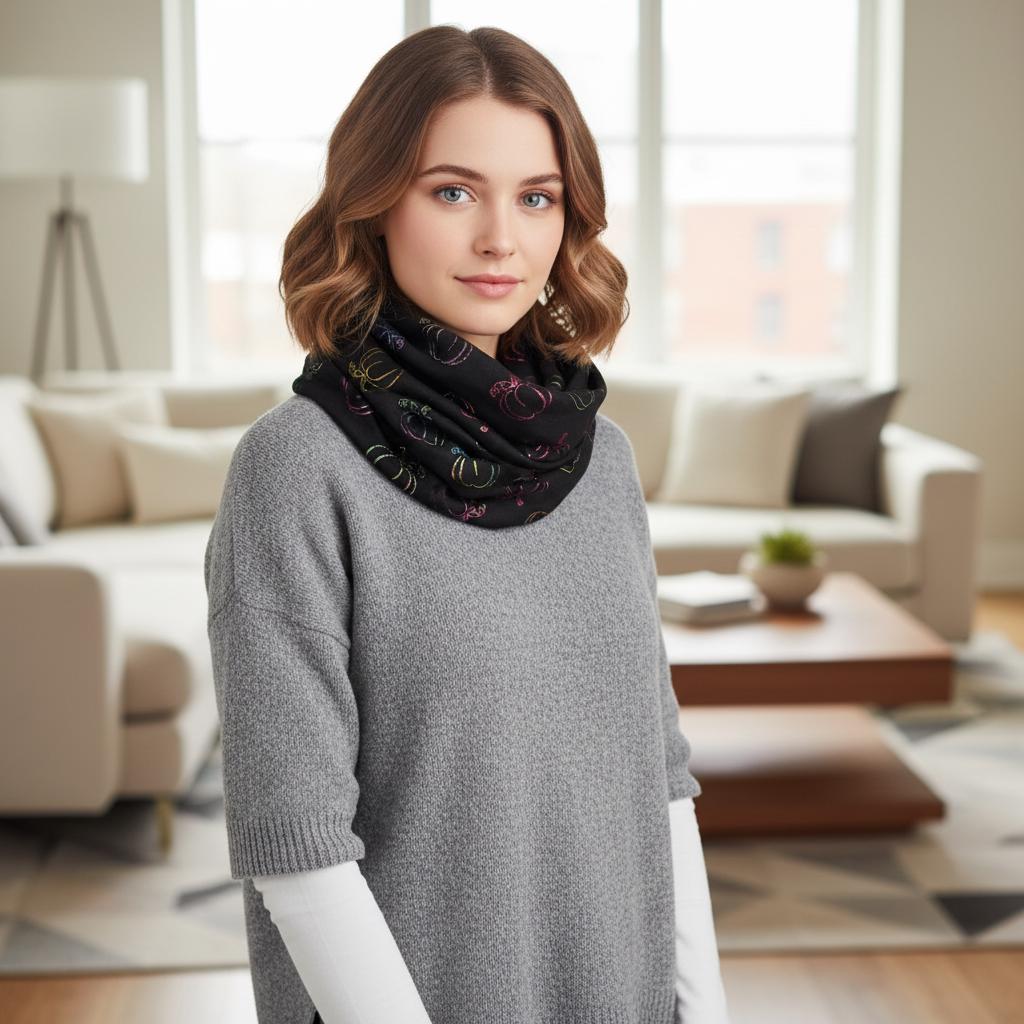 Lightweight Glitter Pumpkin Snood Infinity Scarf Comes with a gift bag