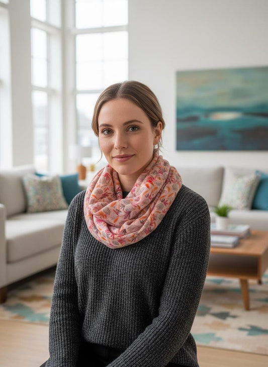 Lightweight Rose Gold outline Dandelion Print Soft Snood Infinity Loop Scarf Comes with a gift bag
