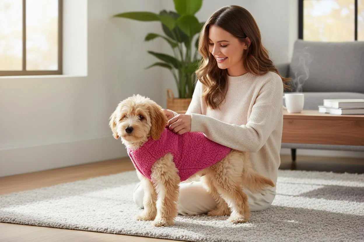 Fluffy Fleece Dog Vest, Cosy Winter Puppy Coat, Velcro Fastening (XS-L)