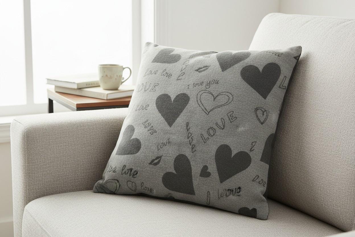 Love Heart Print Cushion with Inner – Decorative Throw Pillow