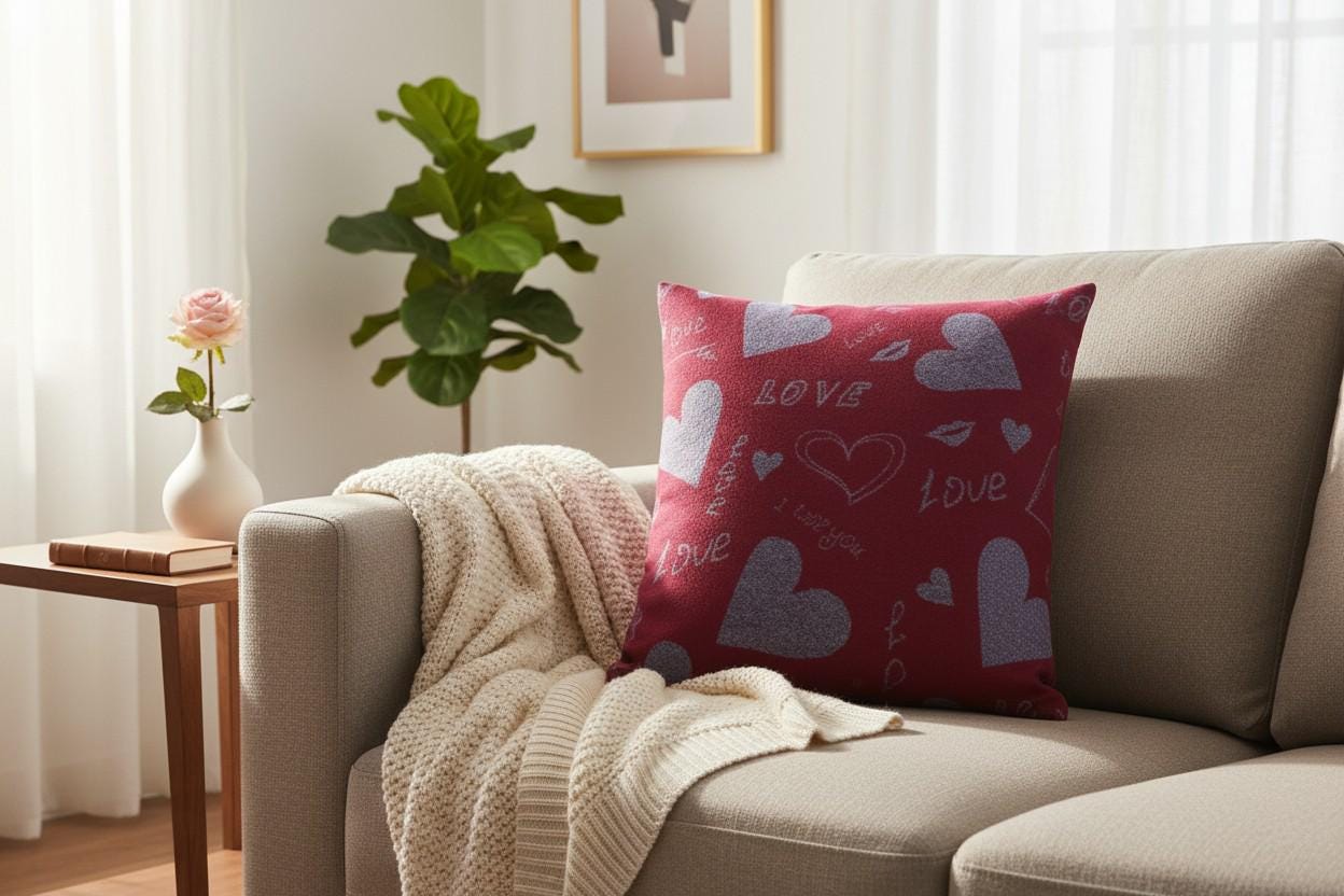 Love Heart Print Cushion with Inner – Decorative Throw Pillow
