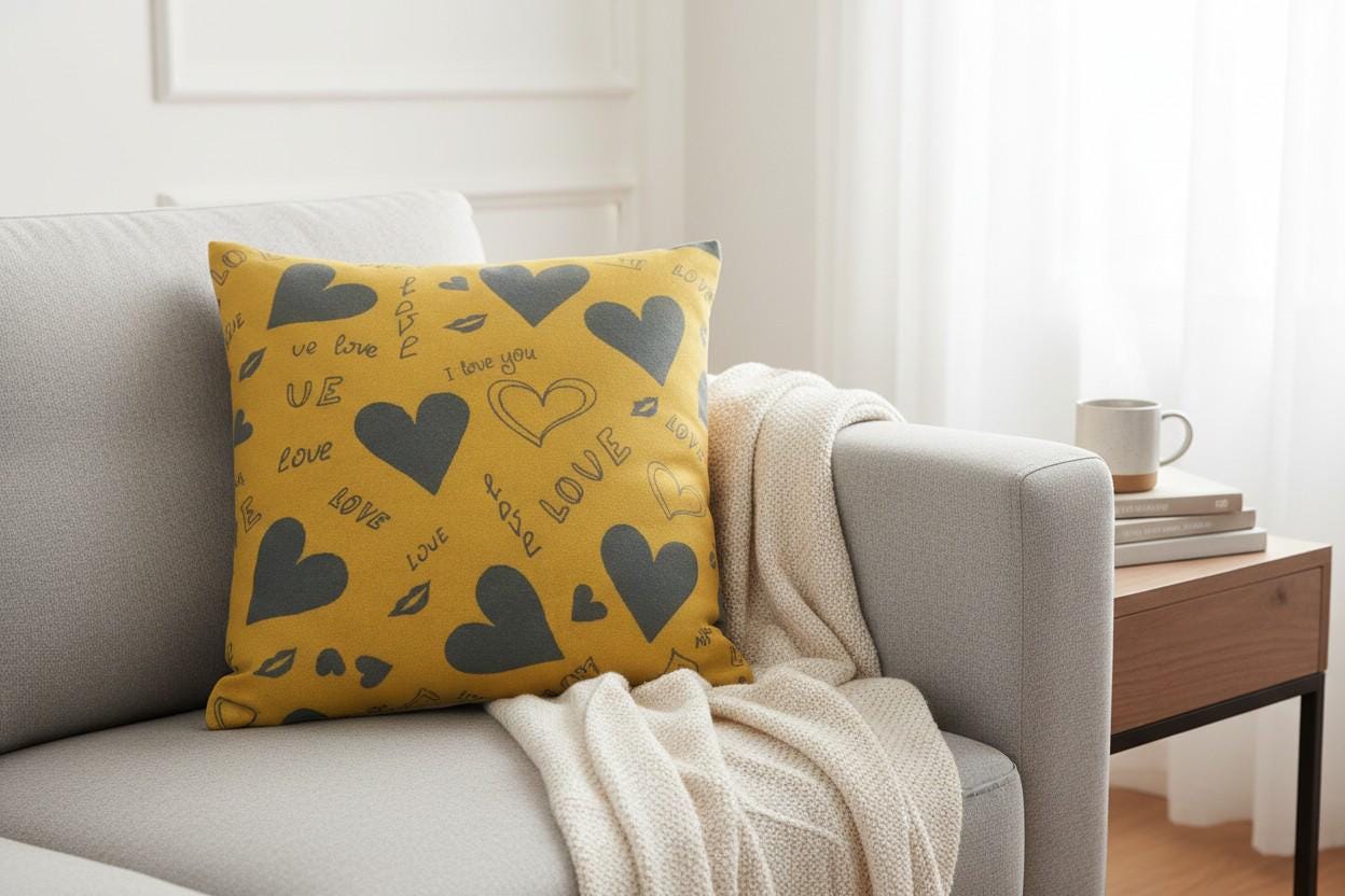Love Heart Print Cushion with Inner – Decorative Throw Pillow