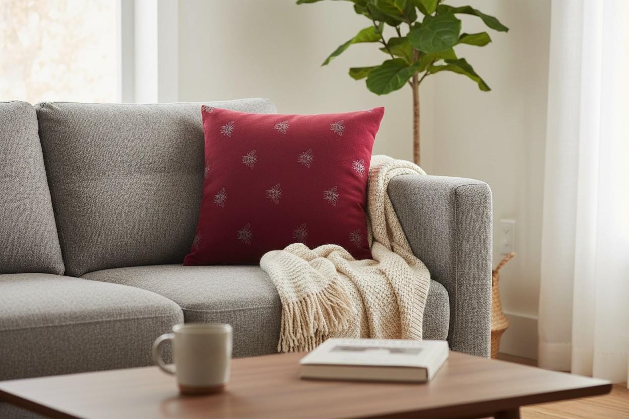 Bee Print Cushion with Inner – Decorative Throw Pillow