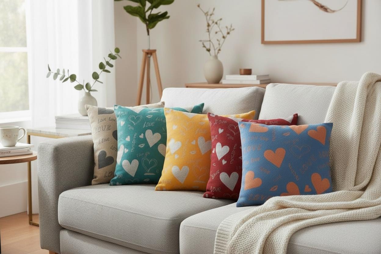 Love Heart Print Cushion with Inner – Decorative Throw Pillow