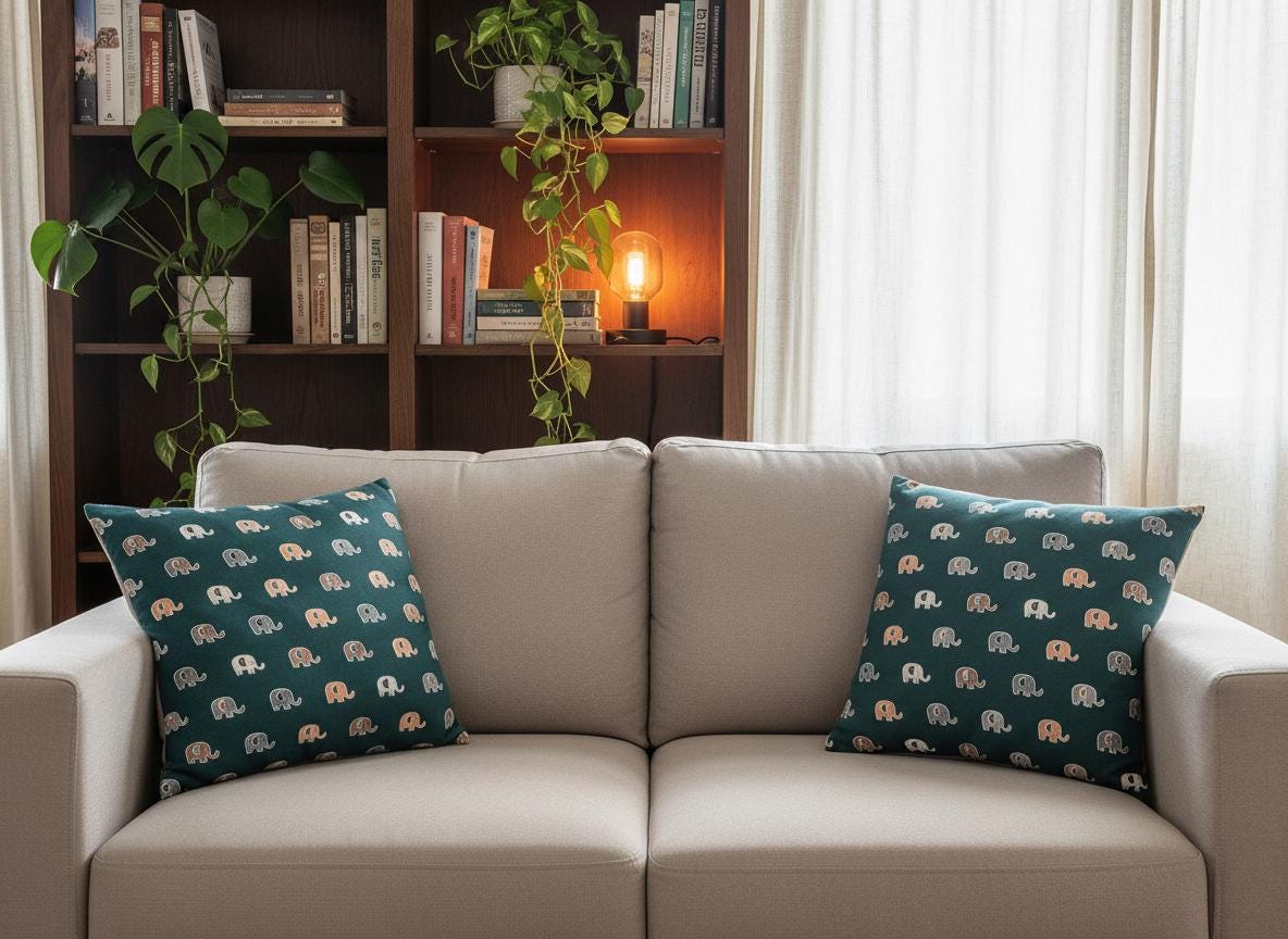 Elephant Print Cushion Cover with Inner – Decorative Throw Pillow
