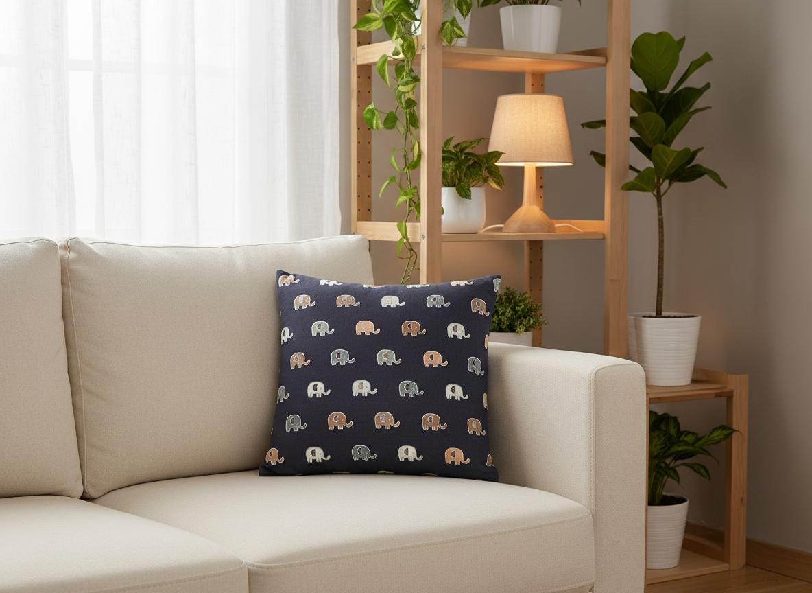 Elephant Print Cushion Cover with Inner – Decorative Throw Pillow