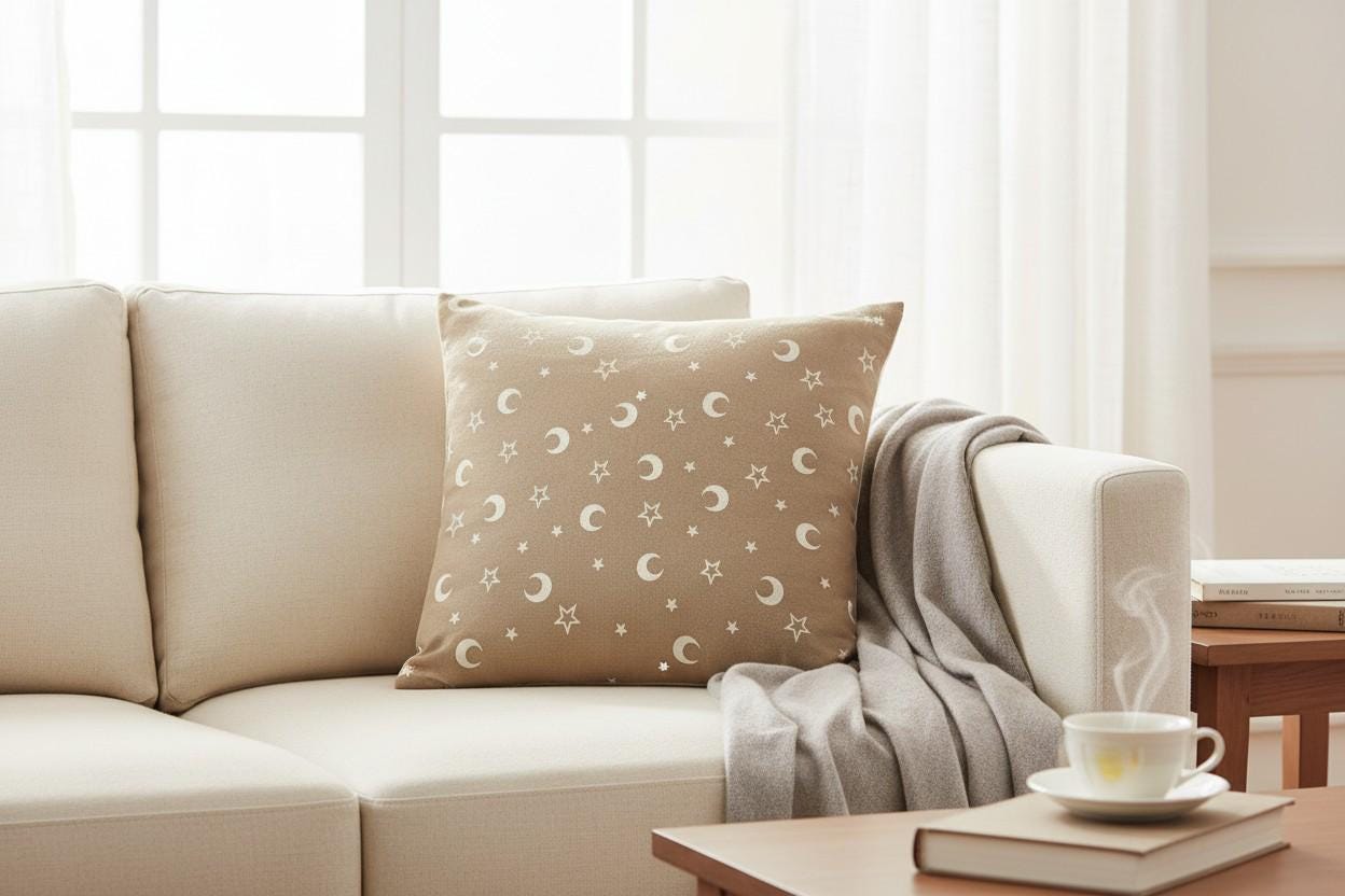 Moon Star Print Cushion Cover with Inner – Decorative Throw Pillow