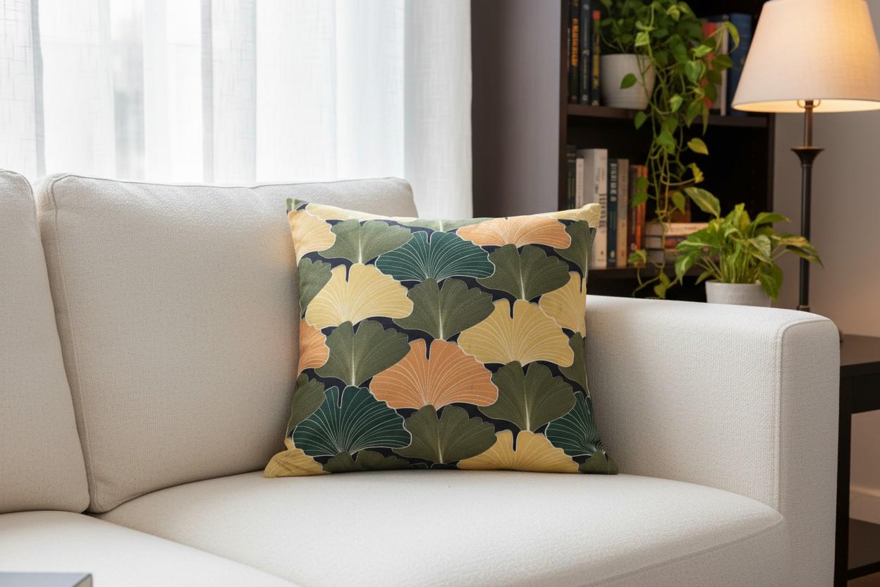 Ginkgo Flower Print Cushion Cover with Inner – Decorative Throw Pillow