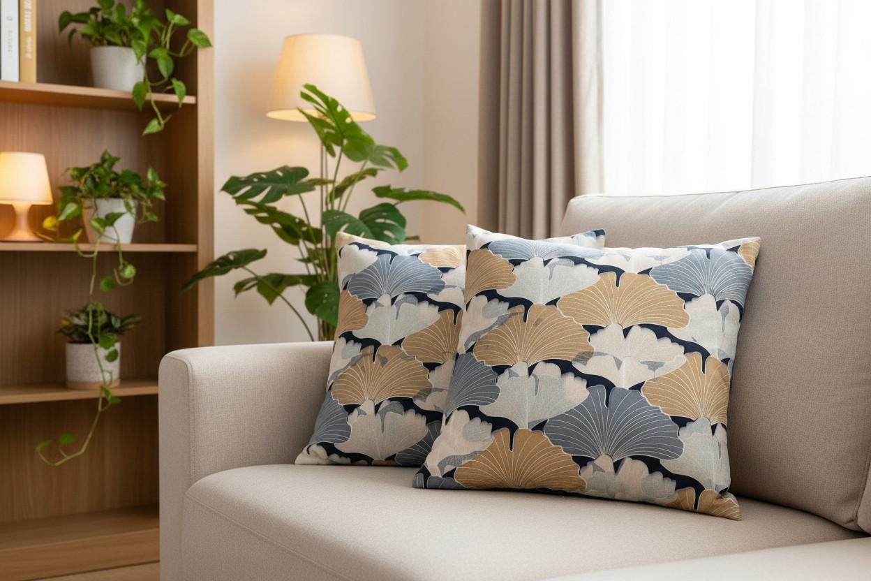 Ginkgo Flower Print Cushion Cover with Inner – Decorative Throw Pillow