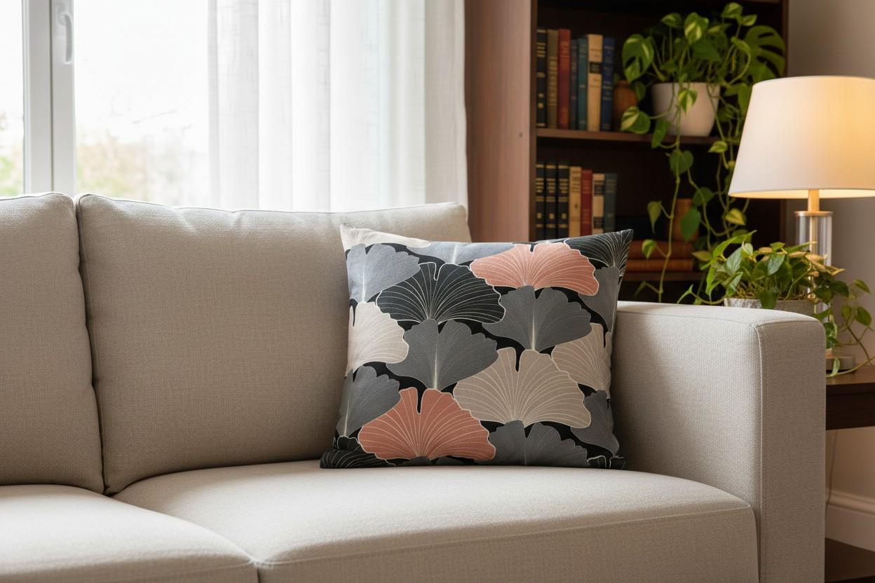 Ginkgo Flower Print Cushion Cover with Inner – Decorative Throw Pillow