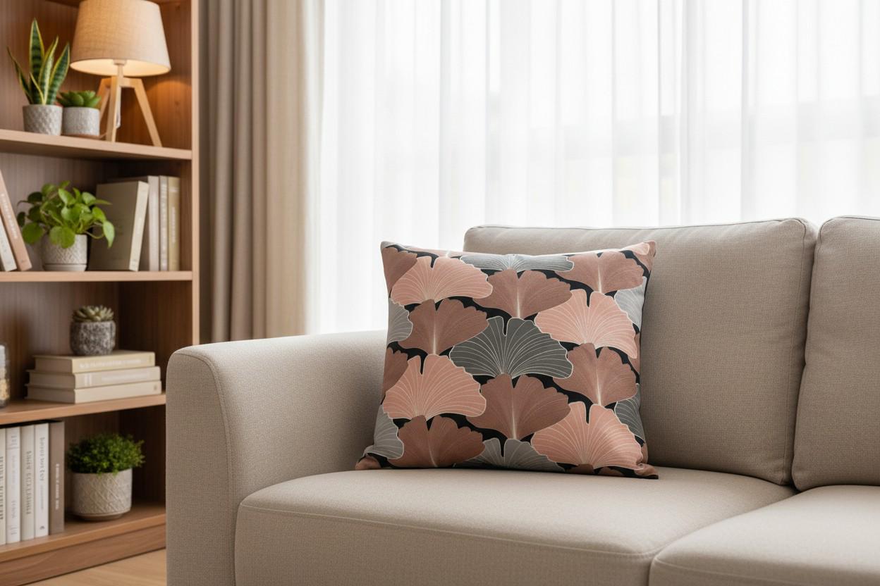 Ginkgo Flower Print Cushion Cover with Inner – Decorative Throw Pillow