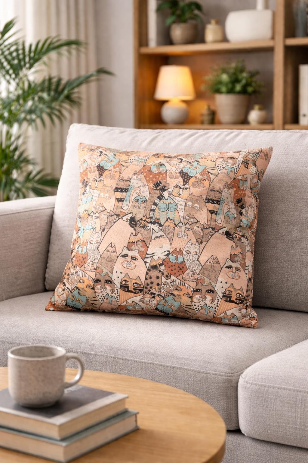 Artistic Cat Print Cushion with Inner – Decorative Throw Pillow