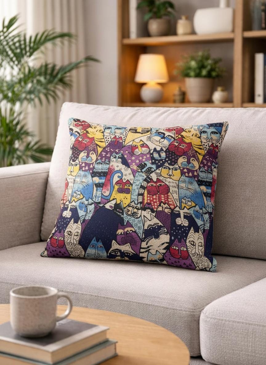 Artistic Cat Print Cushion with Inner – Decorative Throw Pillow