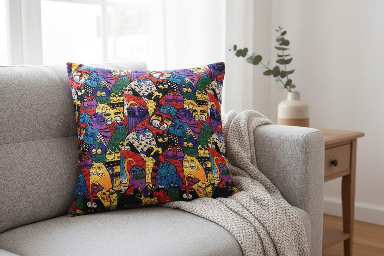 Artistic Cat Print Cushion with Inner – Decorative Throw Pillow