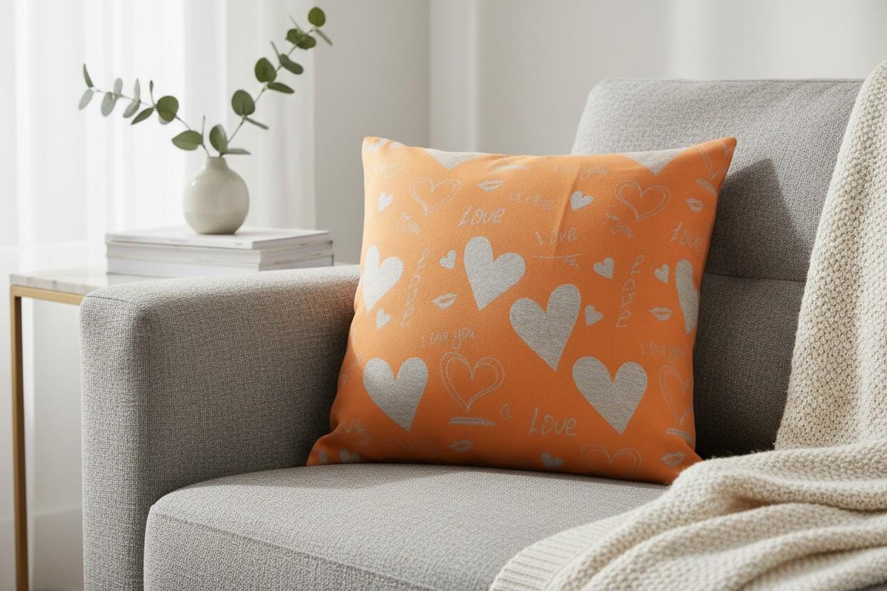 Love Heart Print Cushion with Inner – Decorative Throw Pillow