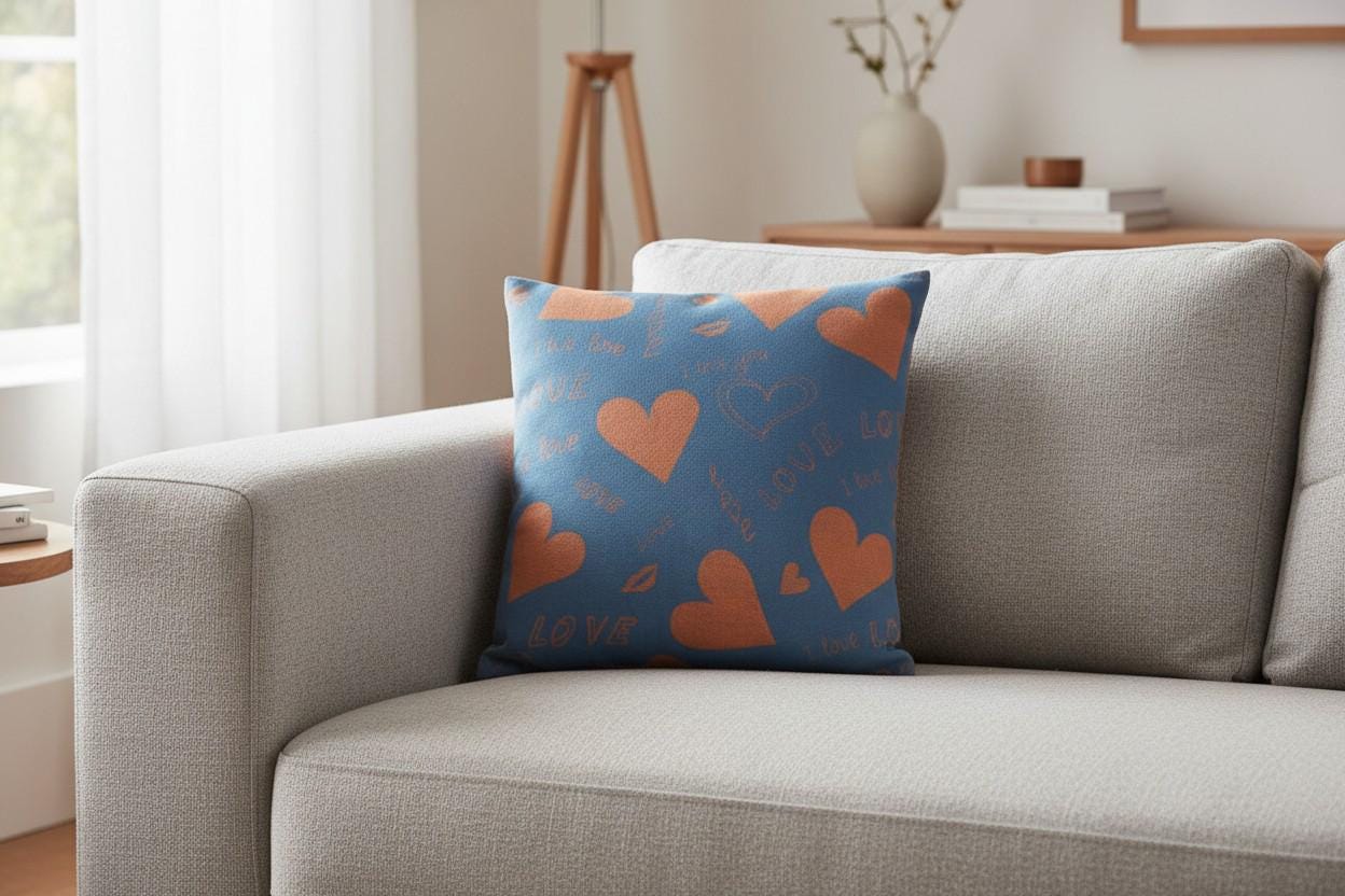 Love Heart Print Cushion with Inner – Decorative Throw Pillow
