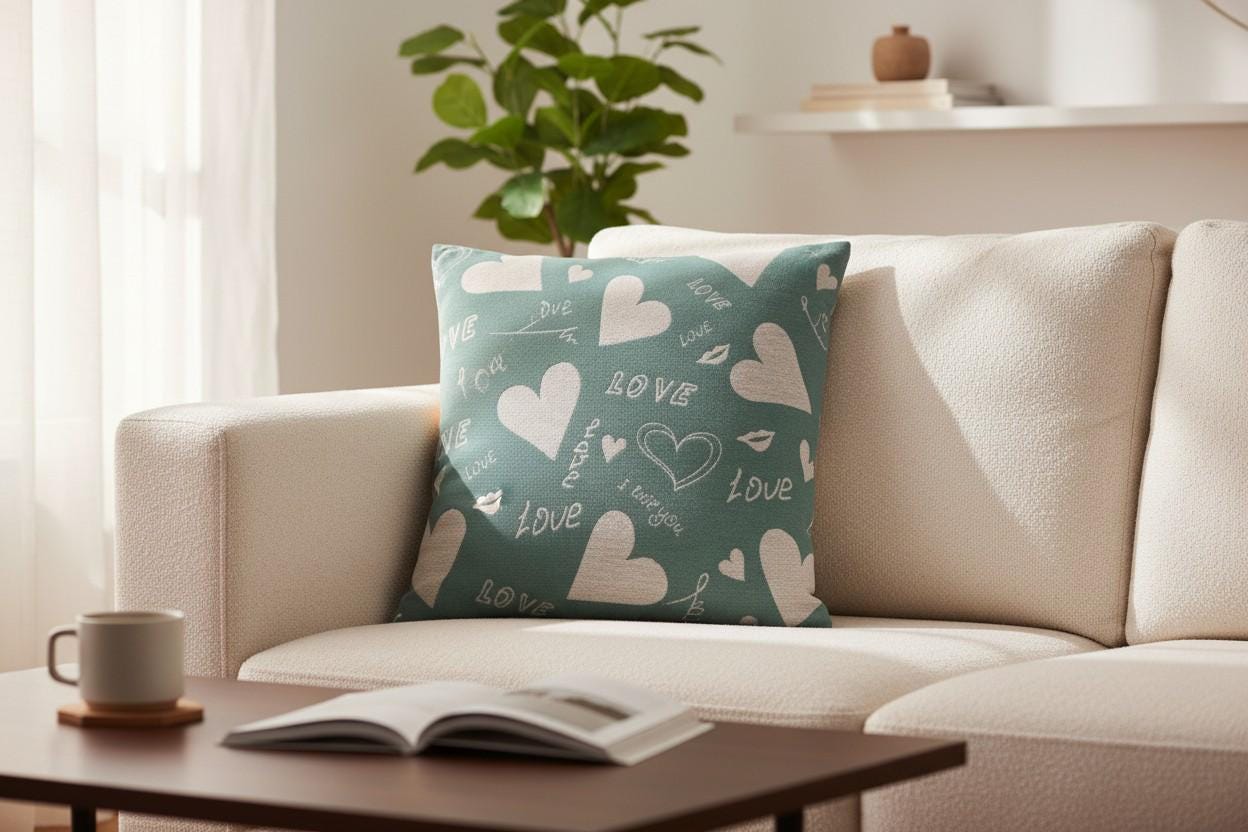 Love Heart Print Cushion with Inner – Decorative Throw Pillow