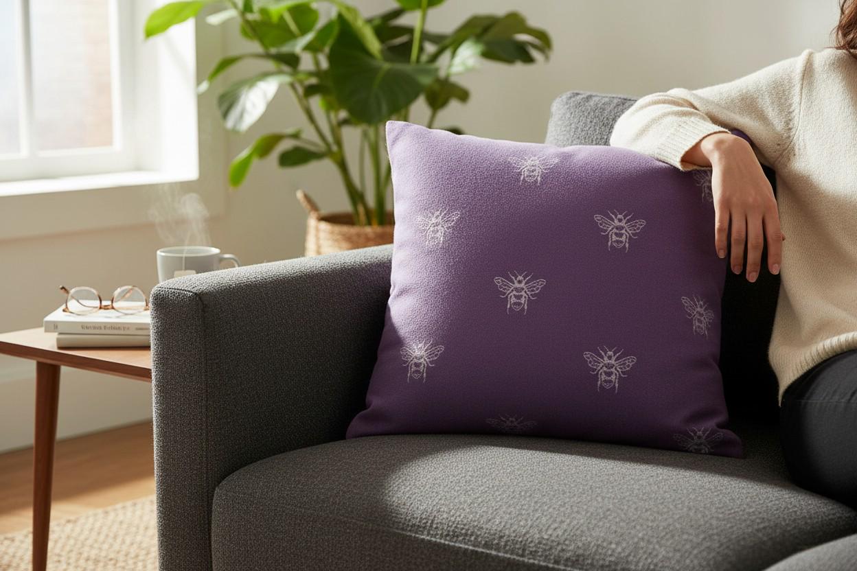 Bee Print Cushion with Inner – Decorative Throw Pillow