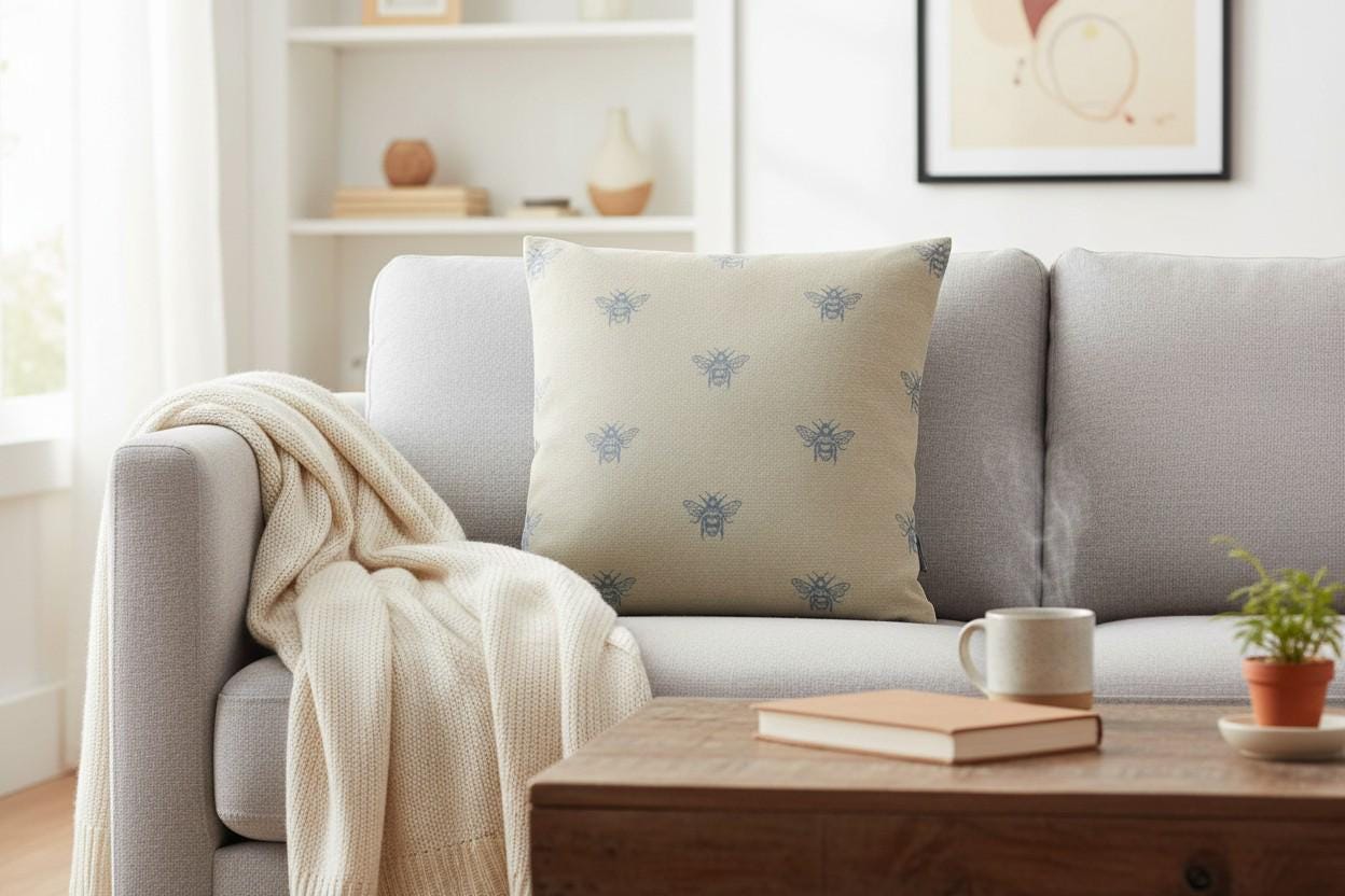 Bee Print Cushion with Inner – Decorative Throw Pillow