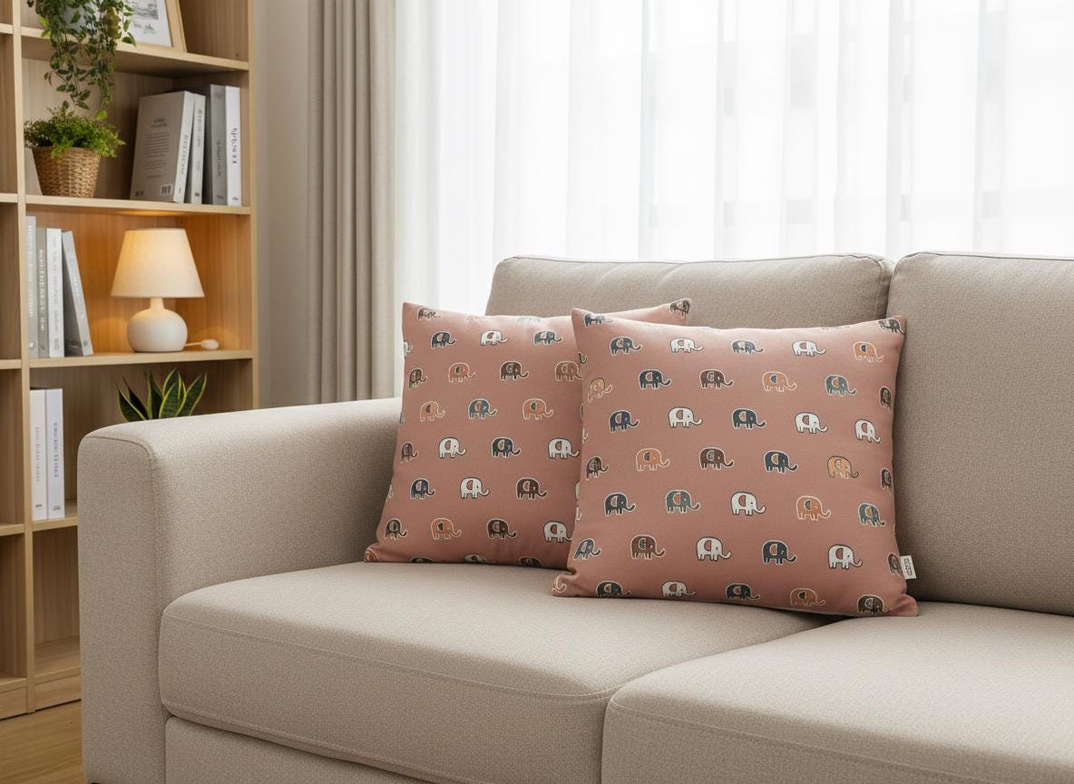 Elephant Print Cushion Cover with Inner – Decorative Throw Pillow