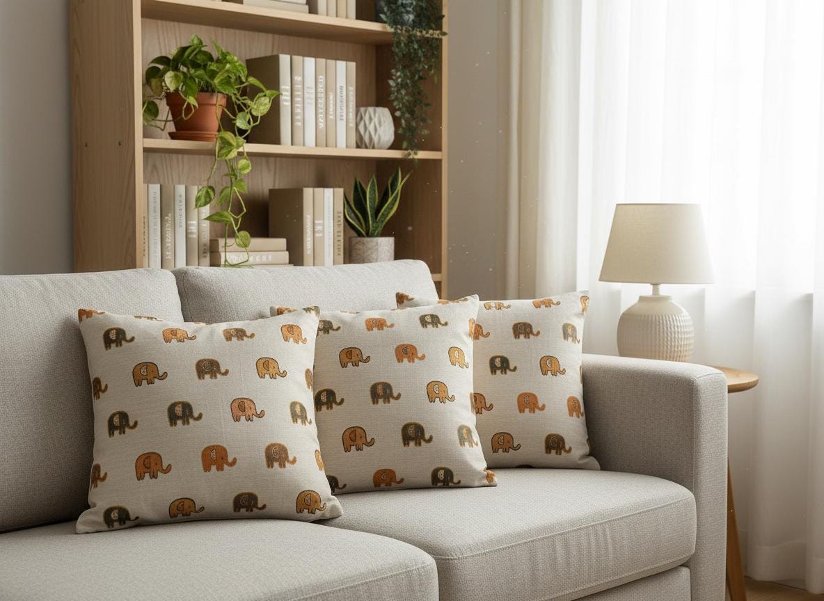 Elephant Print Cushion Cover with Inner – Decorative Throw Pillow