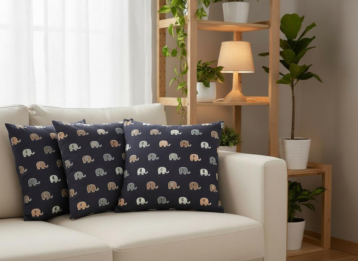 Elephant Print Cushion Cover with Inner – Decorative Throw Pillow