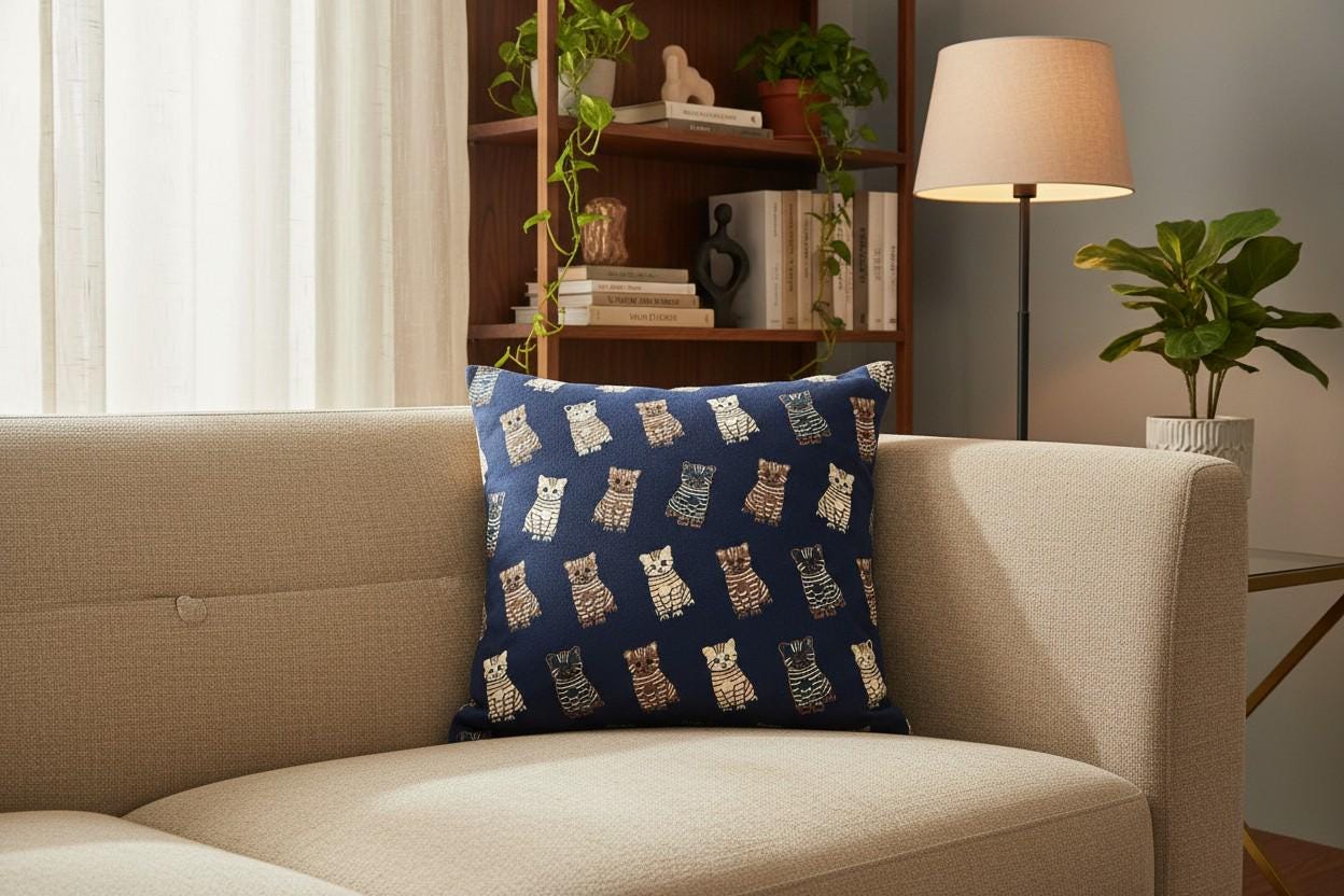 Cat Print Cushion Cover – Decorative Throw Pillow with Inner