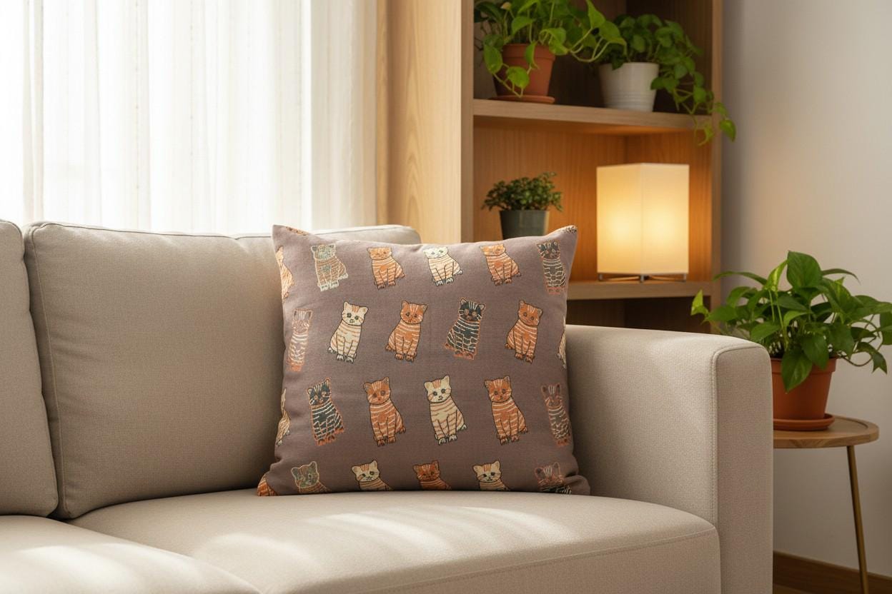 Cat Print Cushion Cover – Decorative Throw Pillow with Inner