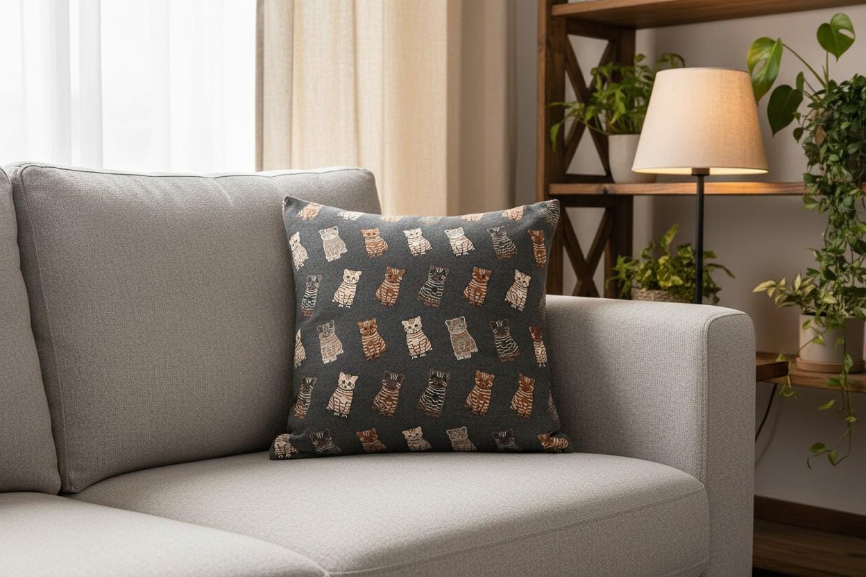 Cat Print Cushion Cover – Decorative Throw Pillow with Inner
