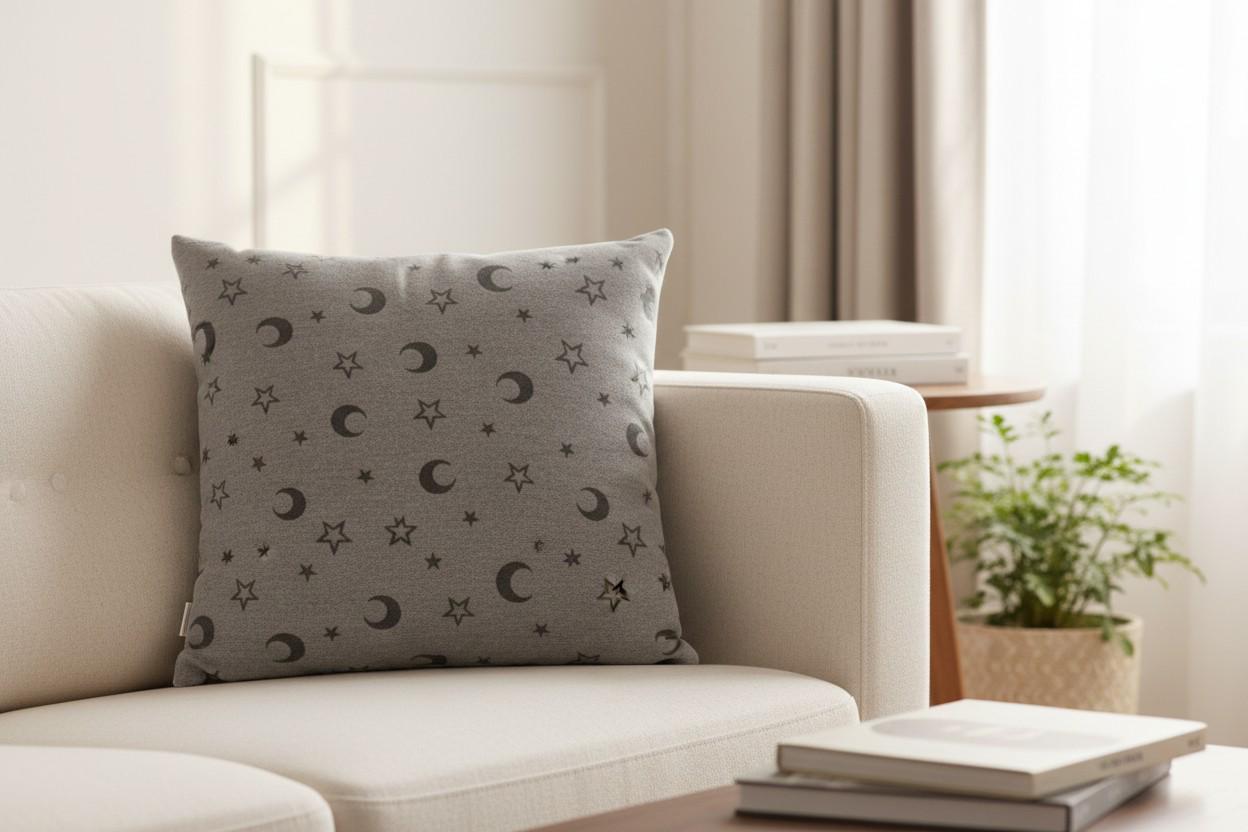 Moon Star Print Cushion Cover with Inner – Decorative Throw Pillow