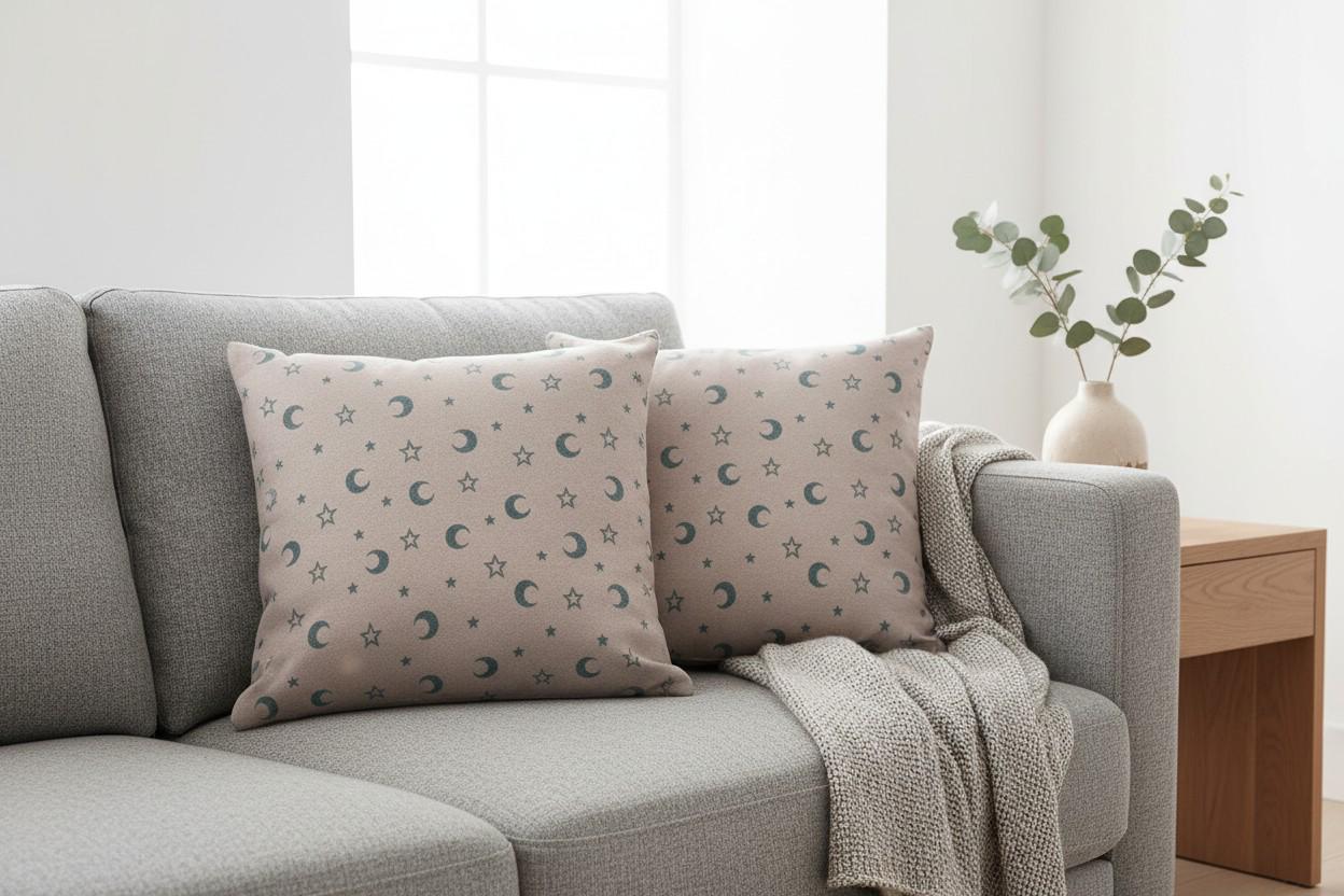 Moon Star Print Cushion Cover with Inner – Decorative Throw Pillow