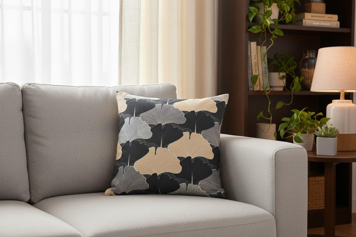 Ginkgo Flower Print Cushion Cover with Inner – Decorative Throw Pillow