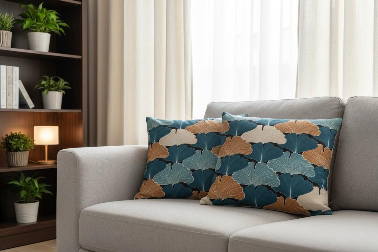 Ginkgo Flower Print Cushion Cover with Inner – Decorative Throw Pillow