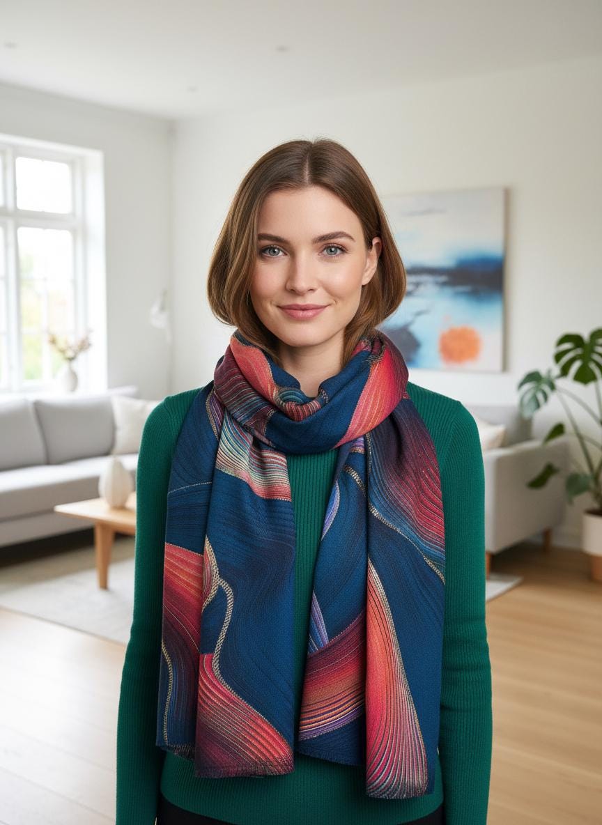 Rose gold outlined Swirl Wave  Print Pashmina Shawl Comes with a gift bag