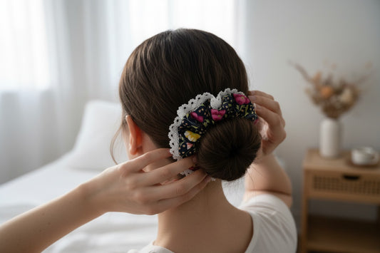 Handmade Double Or Single layer With Lace Scrunchie - Womens Hair Accessory Floral Scrunchies