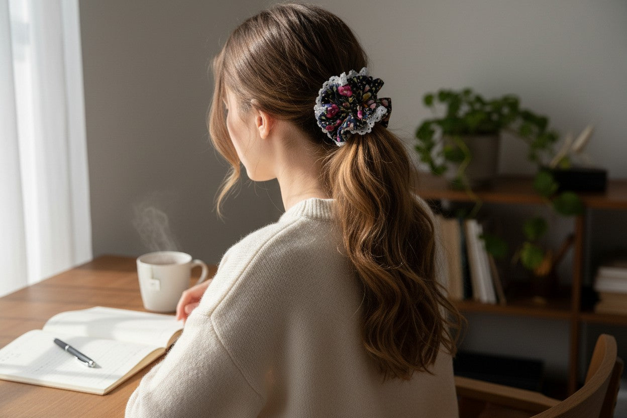 Handmade Double Or Single layer With Lace Scrunchie - Womens Hair Accessory Floral Scrunchies