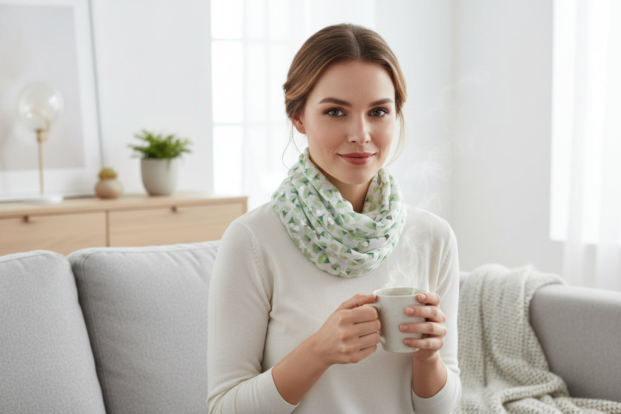 Lightweight Green Leaf Leaves Print Snood Infinity Scarf Comes with a gift bag